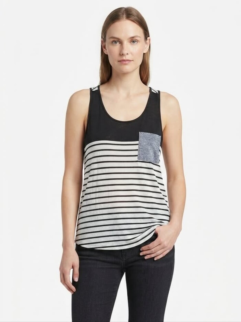 Wanna B Tank Top with Pocket Striped Size Medium